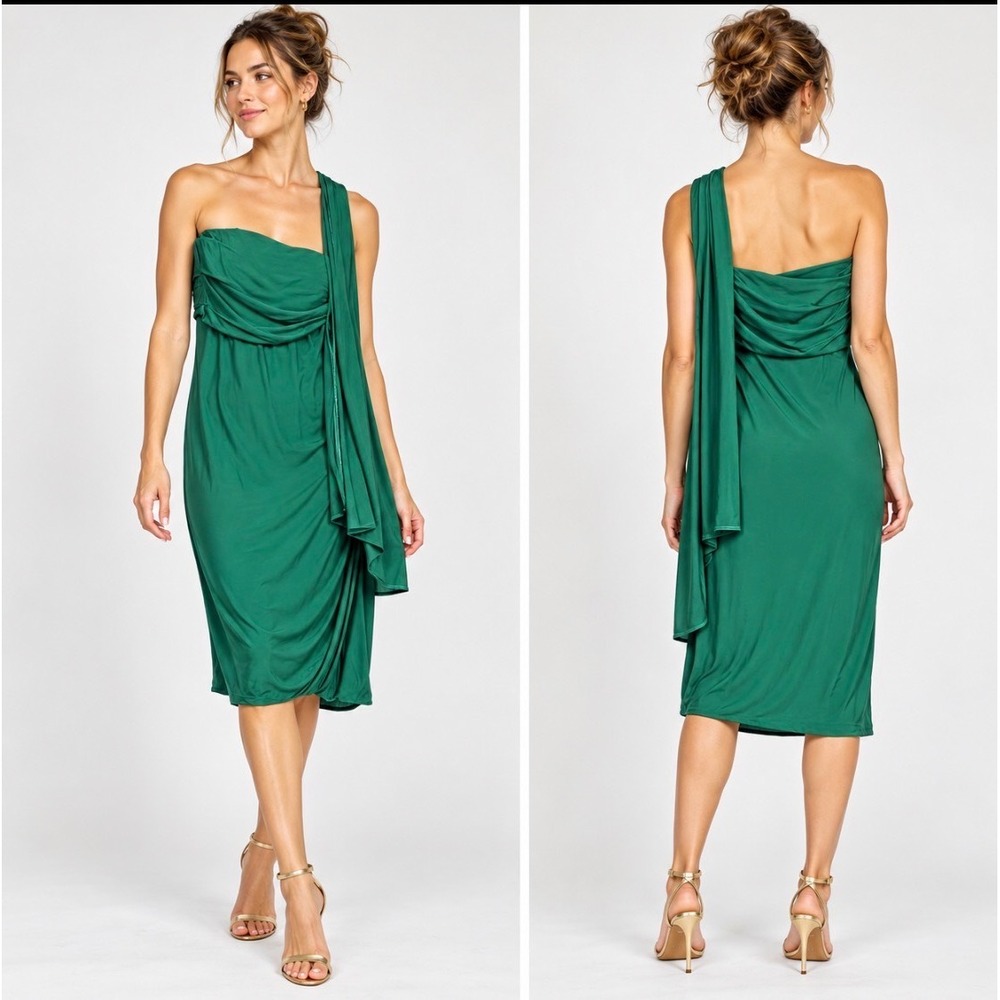 Missoni Orange Label One Shoulder Draped Dress Emerald Green Corset IT 42 US 6